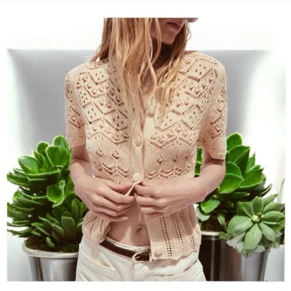 ZARA POINTELLE KNIT CARDIGAN NWT